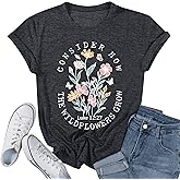 Christian Shirts for Women Vintage Bible Verse Boho Wildflowers T Shirts Floral Graphic Tees Religious Crewneck Tee Tops