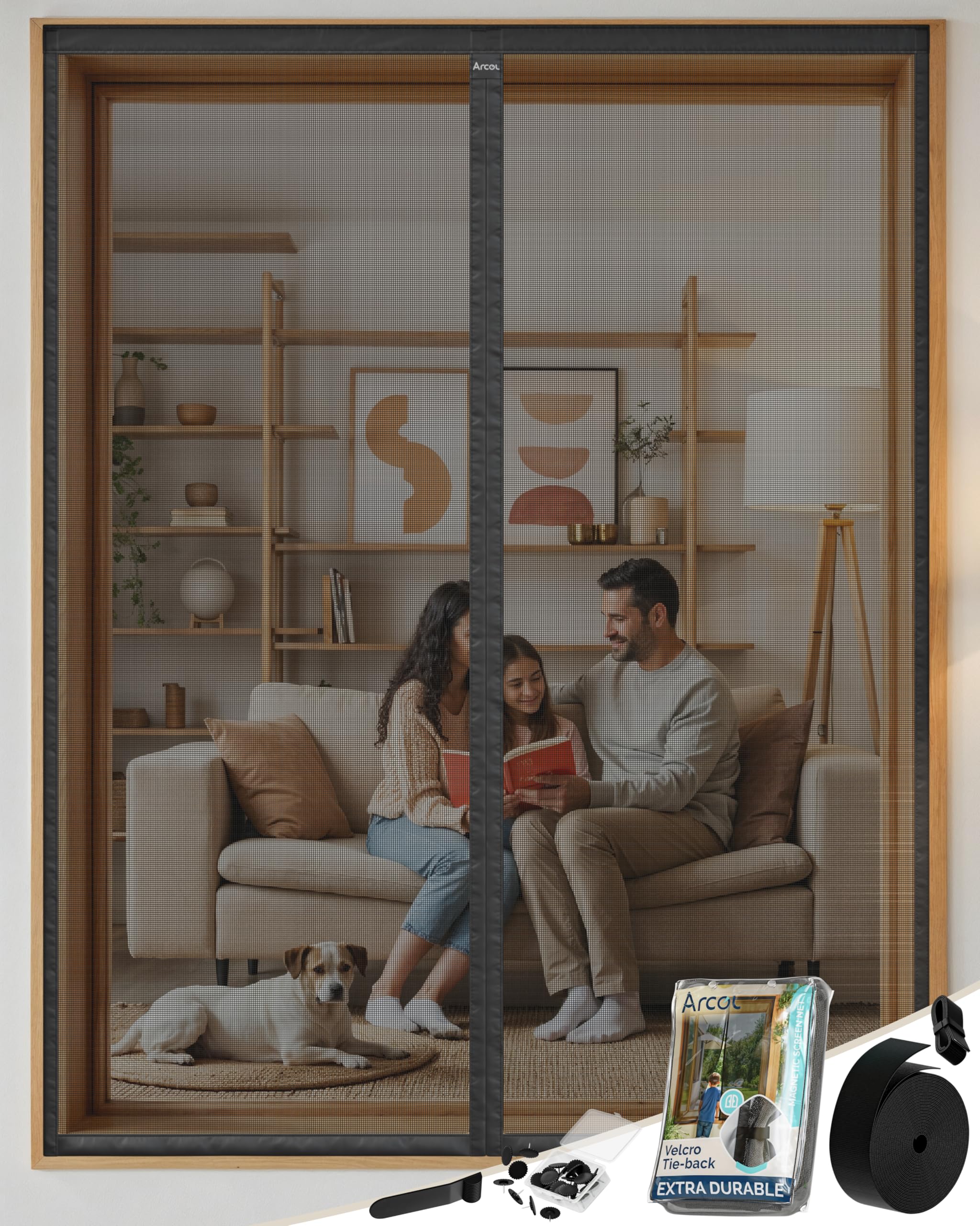 ARCOL Window Net Screen with Magnet - This Mesh Screen for Window Lets Fresh Air in and Keeps Annoying Insects Out - Mosquito Net for Door Has Upgraded Design with Powerful Magnets - Gray, 80x150 cm — image 1