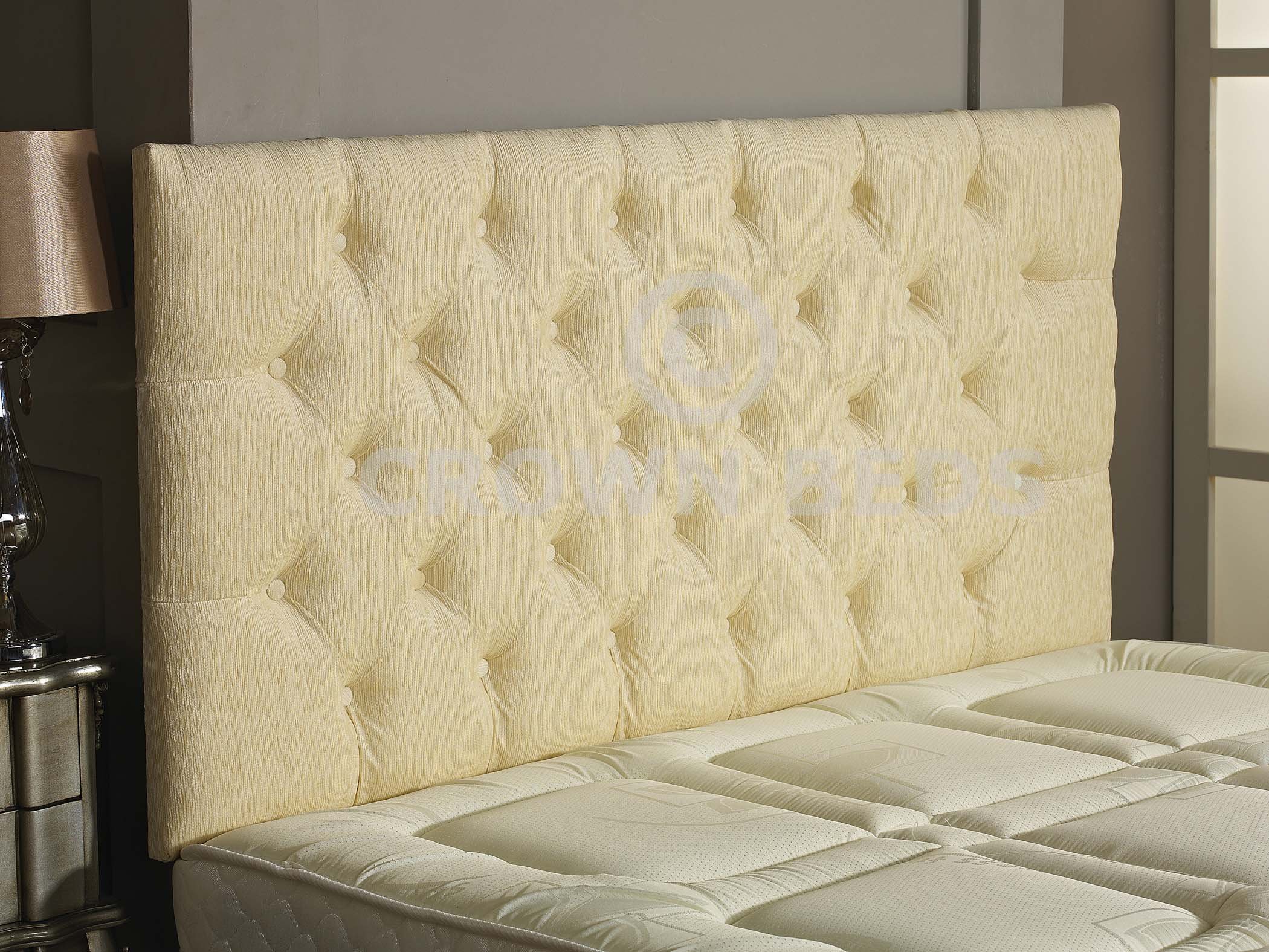 CROWNBEDSUK CHESTERFIELD DIAMANTE BUTTON HEADBOARD IN 2ft5,3ft,4ft,4ft6,5ft,6ft !!!!NEW!!!! (CREAM, 3FT (SINGLE) PLAIN BUTTON)