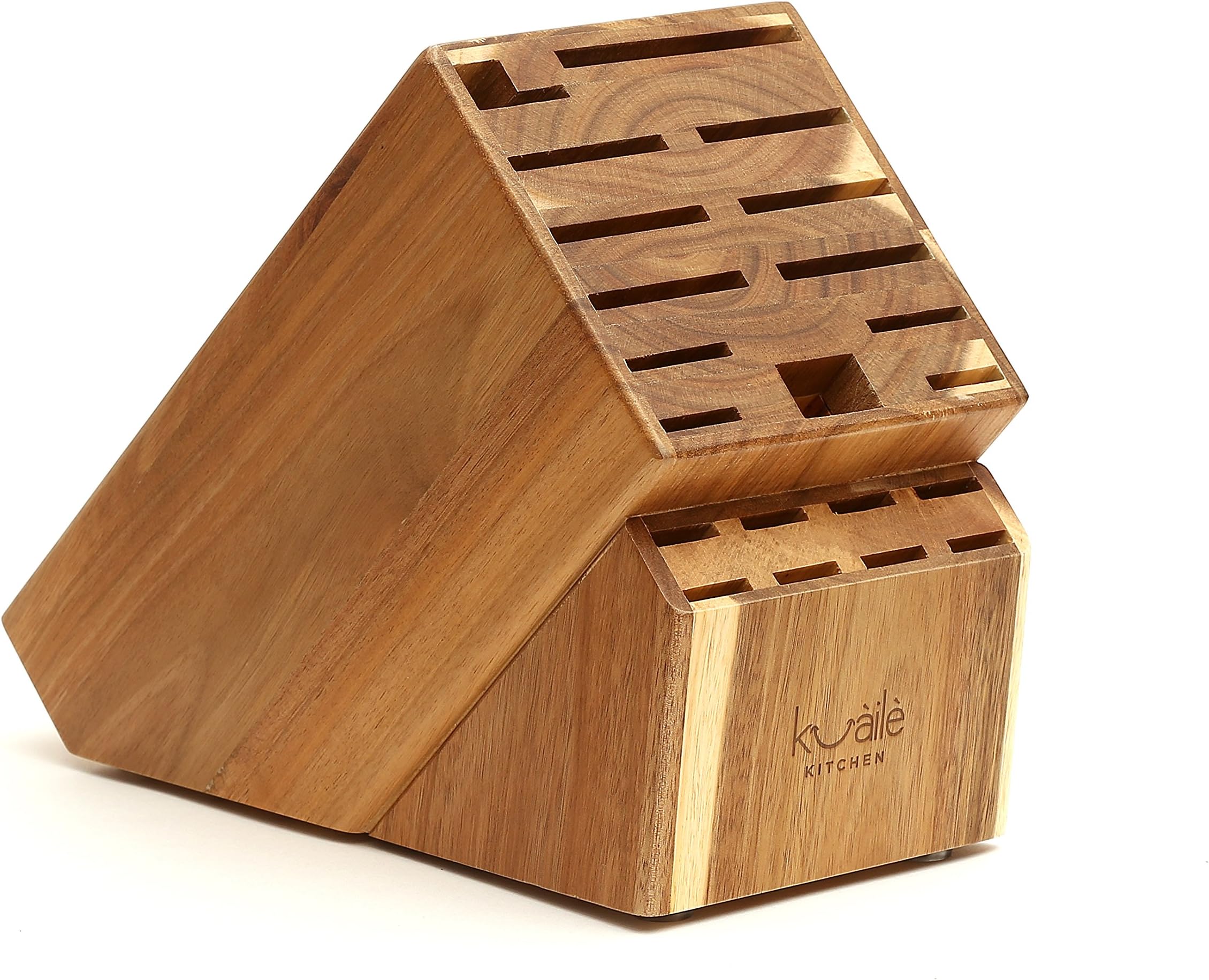 21 Slot Universal Solid Wood Kitchen Knife Storage Block (Acacia Wood) Without Knives