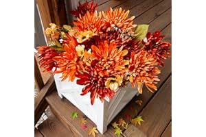 Ivydale Artificial Fall Fake Flowers for Outdoor Outside, 2 Bundles Faux Silk Chrysanthemum Flowers Bouquets, 24 Heads Fake Mums Flower with Long Stems for Wedding Party Home Decor