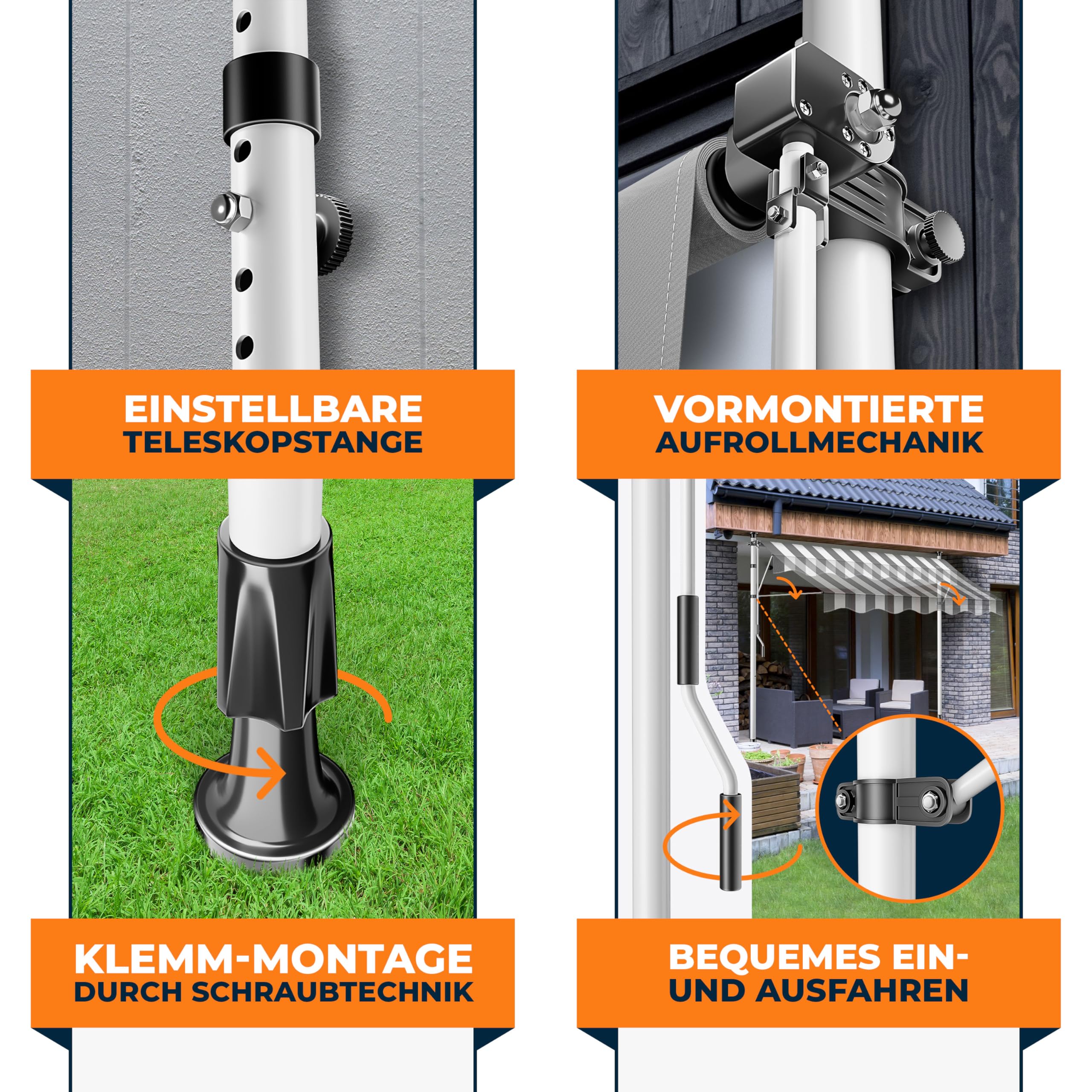 KESSER® Klemmmarkise mit Handkurbel Balkon | Balkonmarkise ohne Bohren | Markise UV-beständig höhenverstellbar & wasserabweisend | Sonnenschutz für Balkon Terrasse & Garten, Terrassenüberdachung 150cm 3