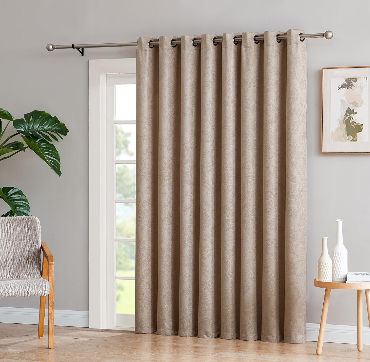 AsaTex Loretta - 1 Embossed Patio Extra Wide Curtain Panel with 16 Grommets - Thermal Weaved Blackout - Noise Reduction Fabric - Ideal for Sliding and Patio Doors (Patio 102 W x 84, Charcoal)