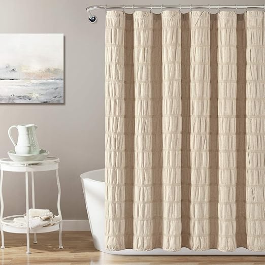 Amazon Com Lush Decor Taupe Waffle Stripe Woven Cotton Shower Curtain Bathroom Accessories 72 X 72 Home Kitchen