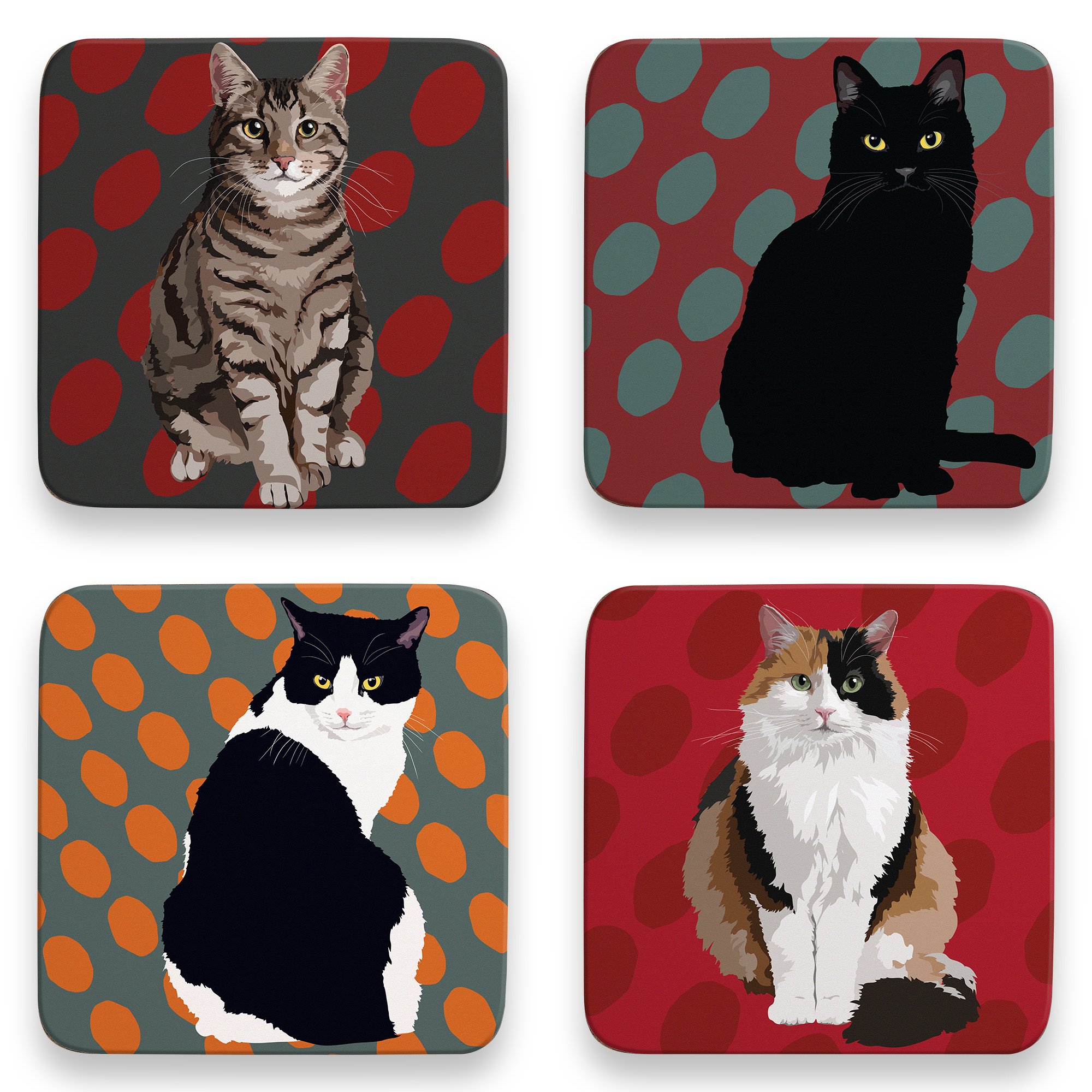 Leslie Gerry Cat Coasters Set of 4
