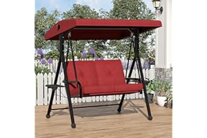PeakPursuit 2 Seater Outdoor Swing Chair with Cup Holders, 2-in-1 Warm&Cold Weather Patio Swing with Thickened Removable Cush