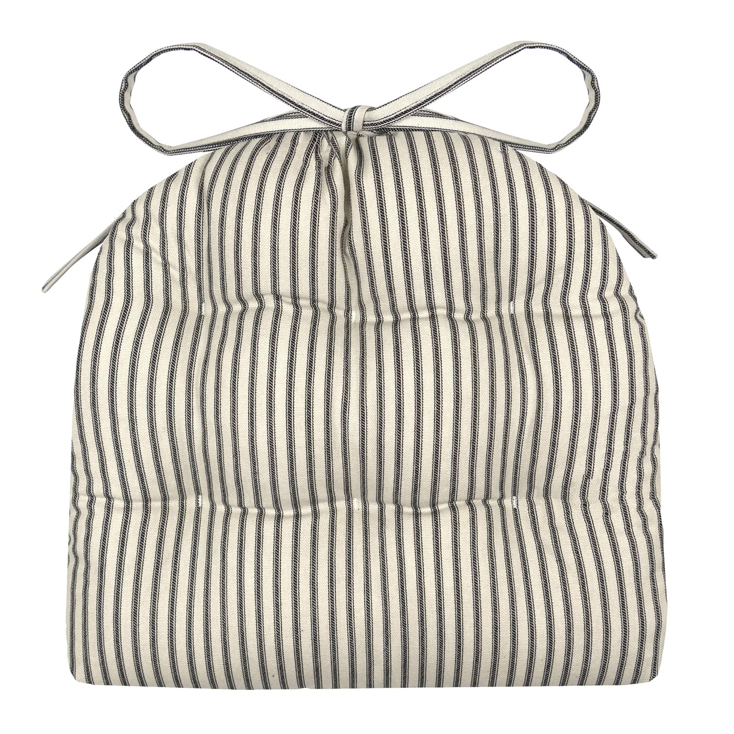 Barnett Home Decor Ticking Stripe Black - 14" Industrial Chair Cushion with Ties - Fits Most tolix Style Metal Chairs - Made in USA - Reversible - Machine Washable