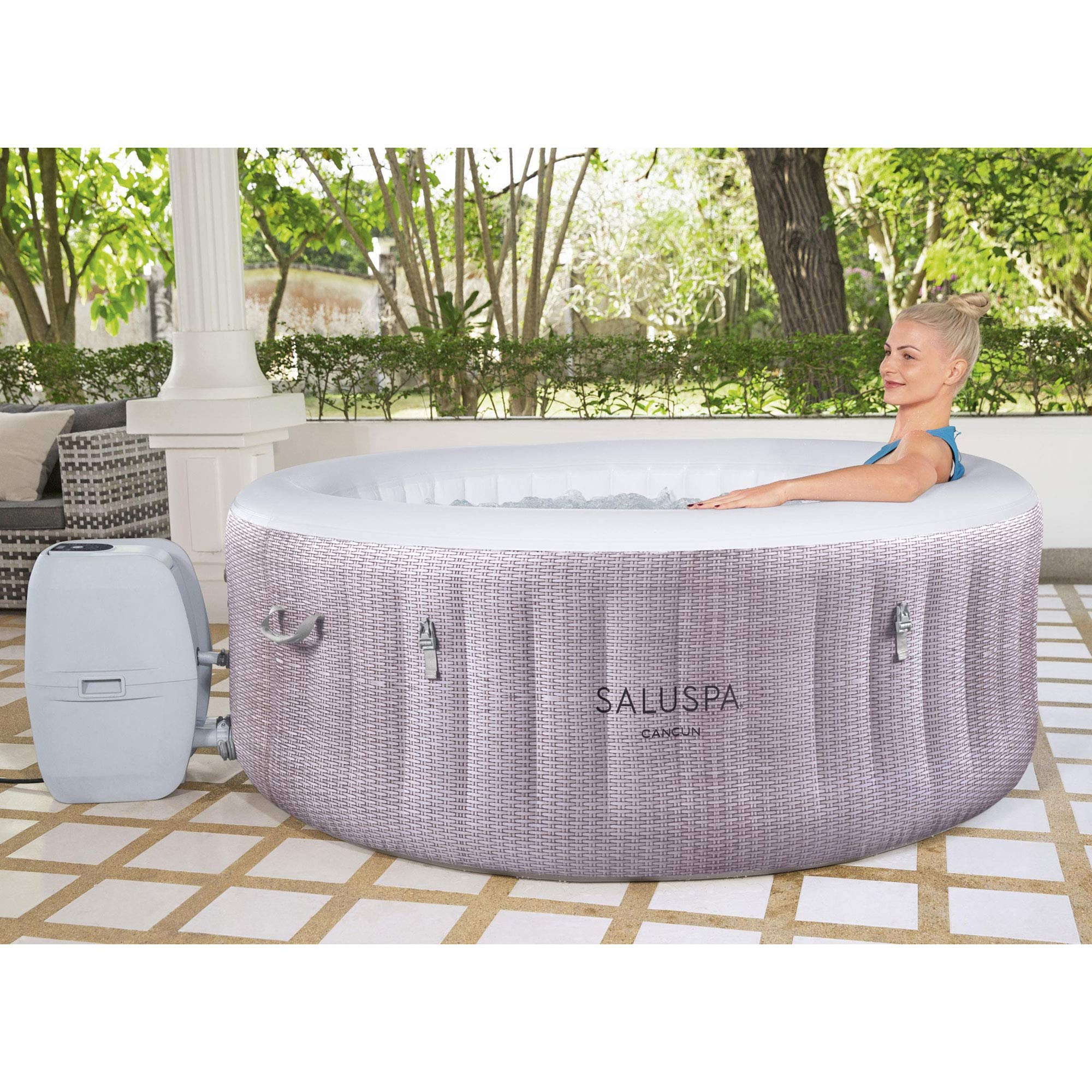 Bestway SaluSpa 71 x 26 Inch 2 to 4 Person Outdoor Inflatable Portable Cancun AirJet Hot Tub Pool Spa with Cover, Pump, and Filter
