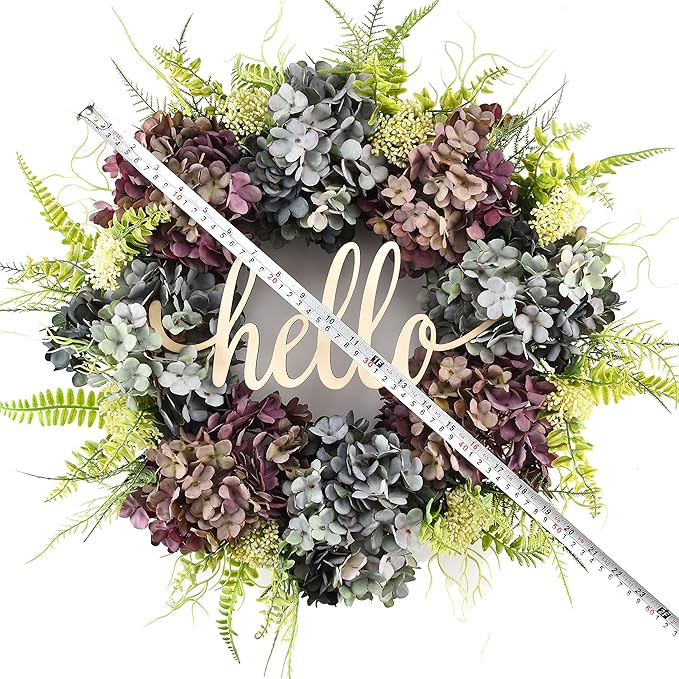 Amazon 夏のアウトドアリース フロントドア春秋冬用 ハンドメイド ハローリース フロントドア用 ウェルカム アジサイリース フロントドア ファームハウス 屋外ドアリース グレープヴァインリース 玄関マット オンライン通販