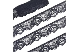 ZNZAKKA Stretch Lace Ribbon Trim, Floral Black Lace Fabric by The Yard, Elastic Lace Ribbon Trim for Crafts Decorating (Black 1Inch 20Yards)