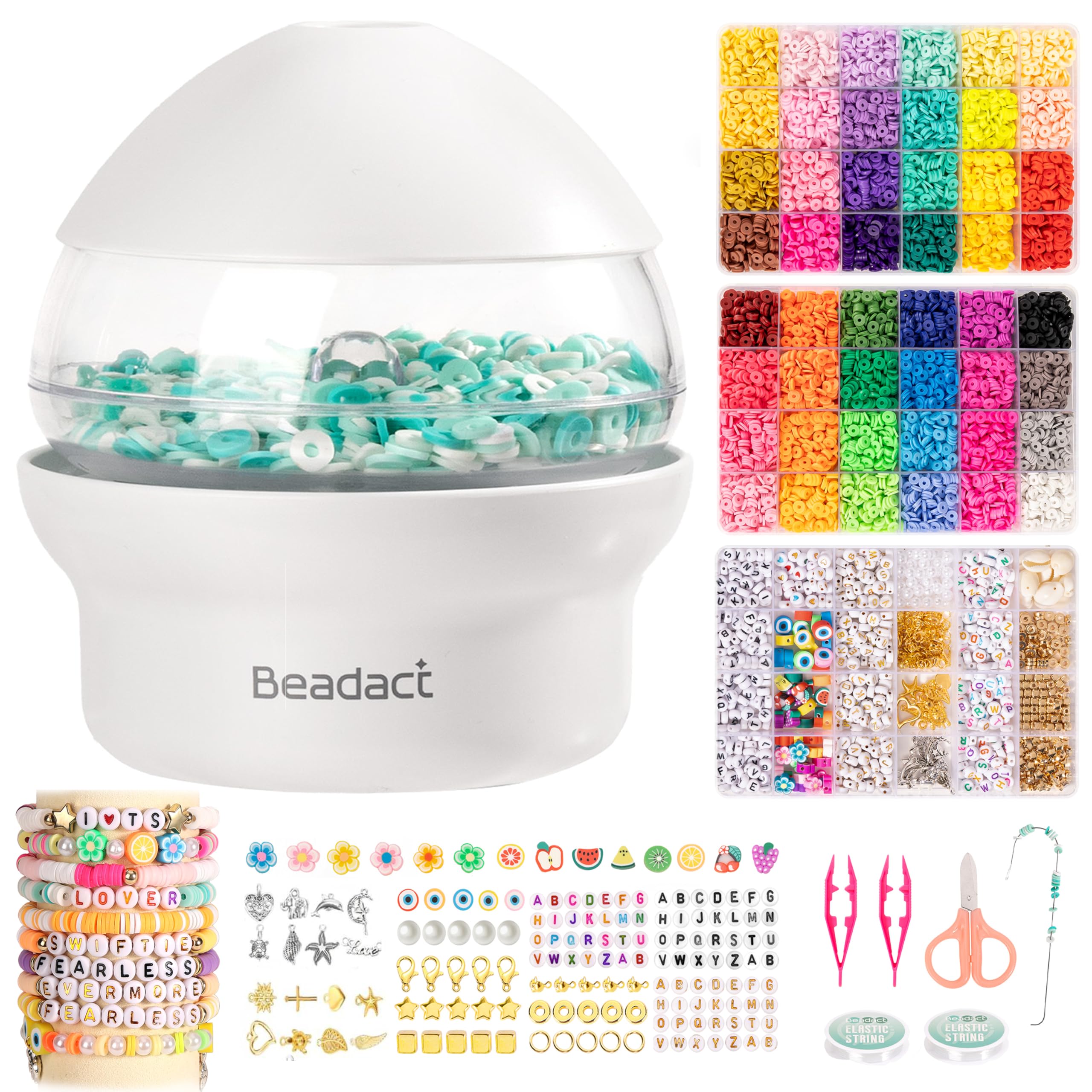 Beadact Clay Beads Bracelet Making Kit - 3 Boxes, 48 Colors, 3 Types Letter Beads, Complete Craft Kit for Girls Ages 6-12