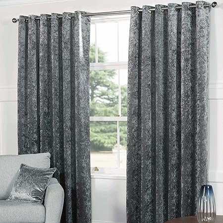 Sundour Plush Fully Lined Readymade Eyelet Curtains Steel 90 X