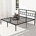 DiaOutro King Size Bed Frame with Headboard, 18 Inch Metal Platform No Box Spring Needed Heavy Duty Steel Slat Mattress Foundation/Easy Assembly/Noise Free/Black