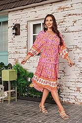 HECCPLI Women's Bohemian V Neck Floral Print A-line