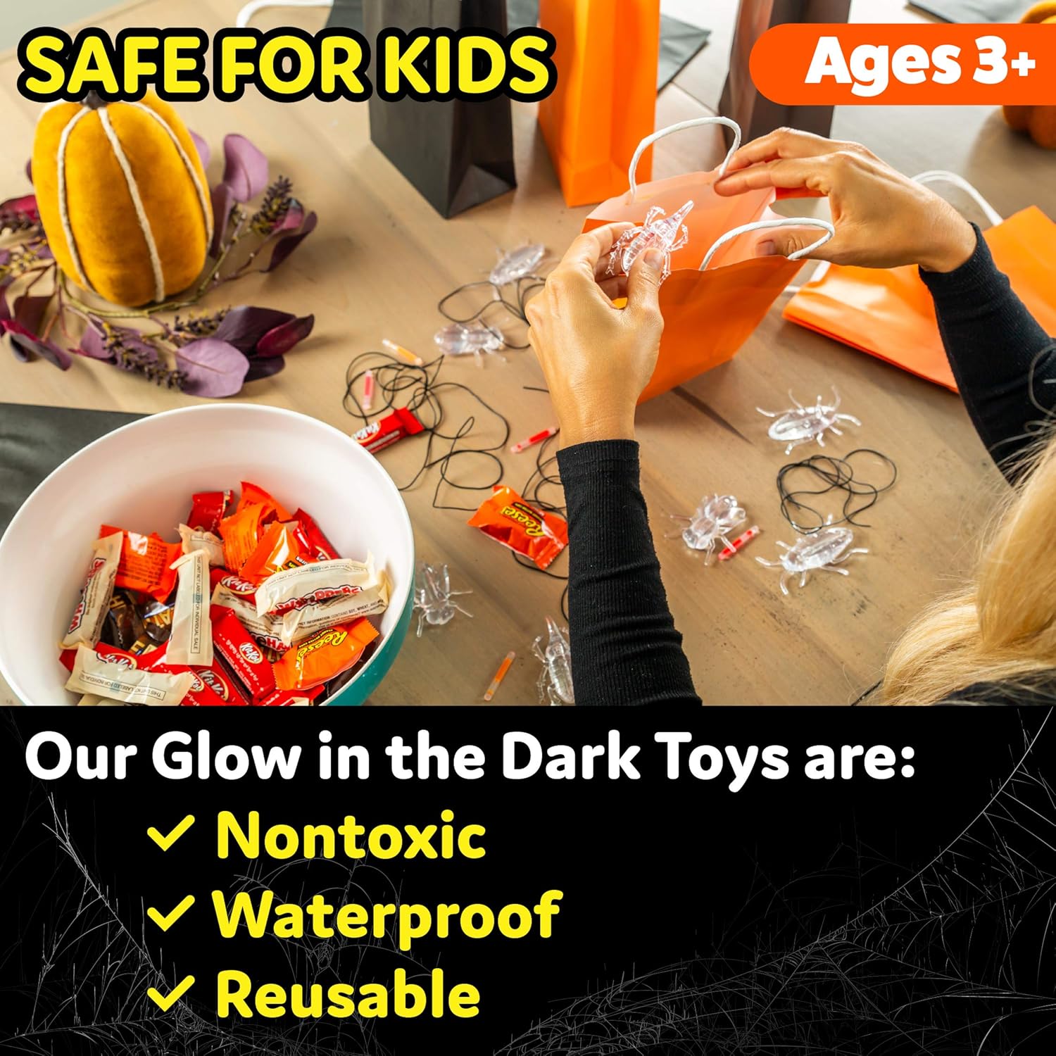 Party Sticks Glow Critters 50pk Glow in the Dark Bug Toys and Glow Sticks - 2.5 Inch Fake Bugs Party Favors, Glow in the Dark Party Decorations with 16 Fake Bugs and 34 Mini Glow Sticks: Toys & Games
