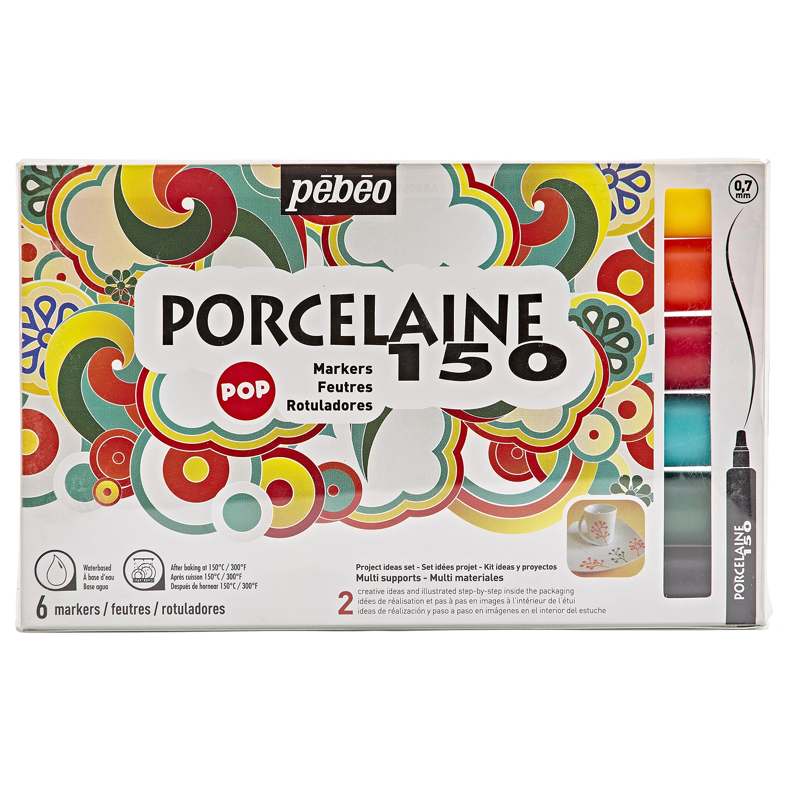 Pébéo Pop 150 Set of 6 Porcelain Markers 0.7 mm