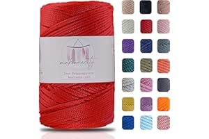 Makromecity, Polyester Macrame Cord (2 mm x 750 feet) 2 mm Polypropylene Red Macrame Cord Crochet Macrame Bag Cord Crafts for Wall Hangings, Bags, Underplate, Rug (25 Colors Available)