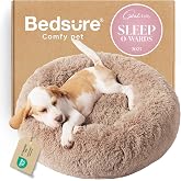 Bedsure Calming Small Dog Bed Donut Washable Cat＆Puppy Bed,23 inches Camel | Oprah Daily Award,Fluffy Faux Fur Round Cuddler,Anti-Slip Bottom,Anti-Anxiety,Deep Sleep for Large Cat &amp; Pets Up to 25 Lbs