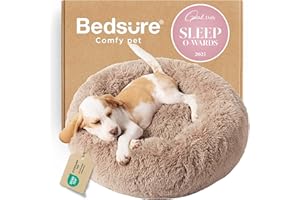 Bedsure Calming Dog Bed for Small Dogs - Donut Washable Small Puppy Bed, 23 inches Anti-Slip Round Fluffy Plush Faux Fur Large Cat Bed, Fits up to 25 lbs Pets, Camel
