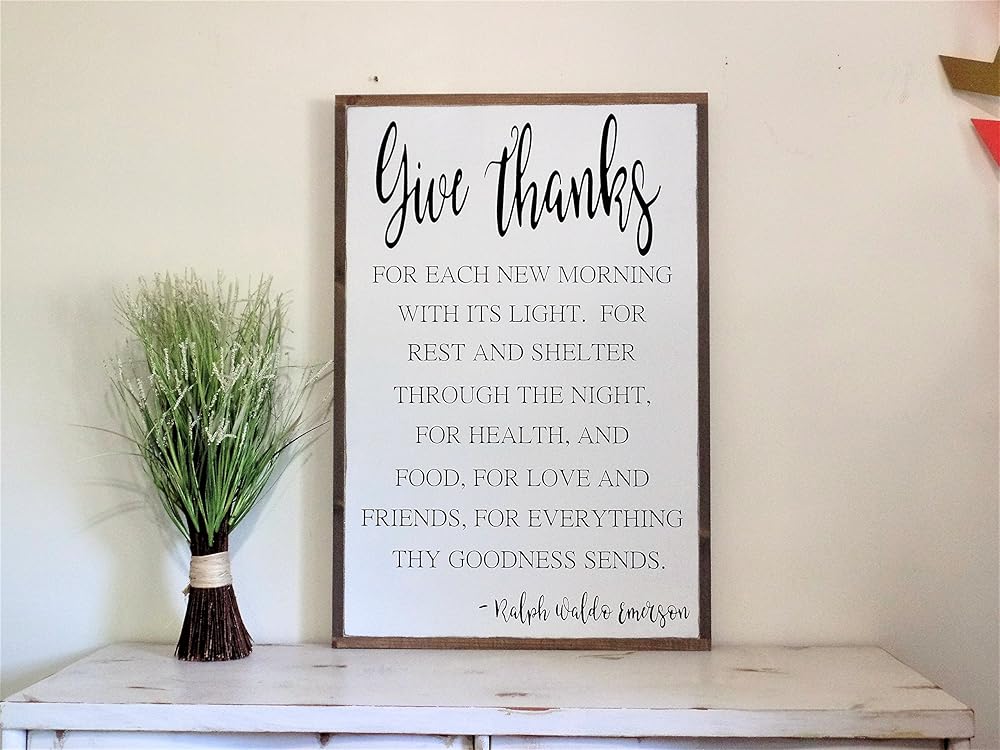 Amazon.com: Give Thanks Ralph Waldo Emerson Wood Sign ...