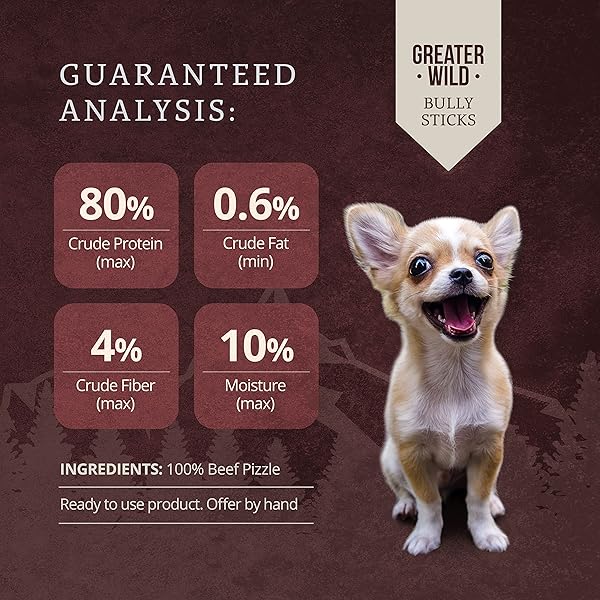 GREATER WILD 6 INCH BULLY STICKS DOG TREATS, 15 PACK, STANDARD THICKNESS – SINGLE INGREDIENT 100% ALL NATURAL BEEF, LONG LASTING DOG CHEWS