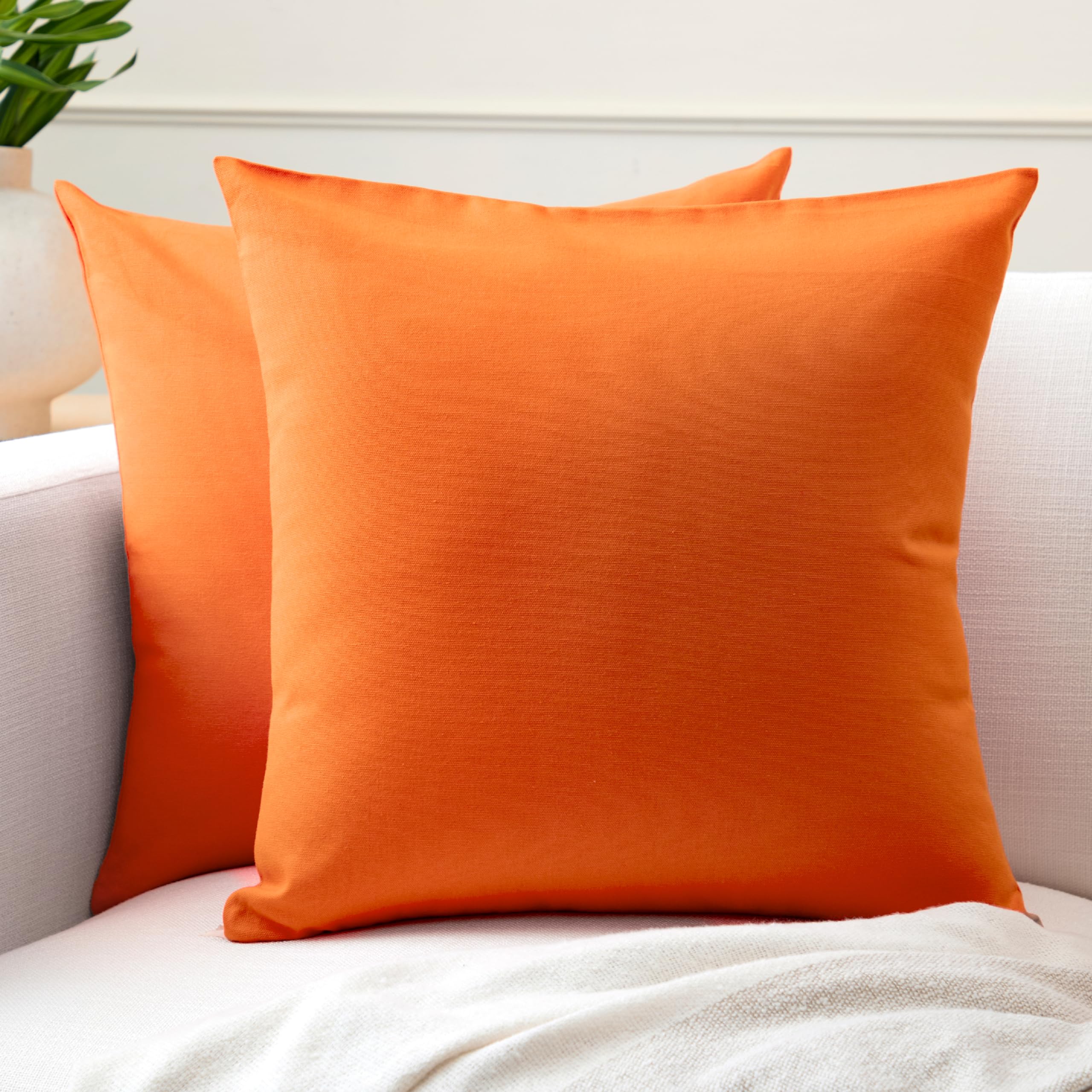 Encasa XO Cotton Throw Pillow Covers Set of 2 I 18x18 in (45x45 cm) - Orange I No Insert I Plain Square Pillowcases I Machine Washable | Indoor Use Only — image 1