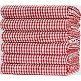 Casa De Lan Kitchen Towel Set – Pack of 6 (22’’ x 32’’) Extra Large Jumbo Premium Cotton Dish Towels for Kitchen – Flat Check Towels – Absorbent – 100% Cotton – with Hanging Loop-Red