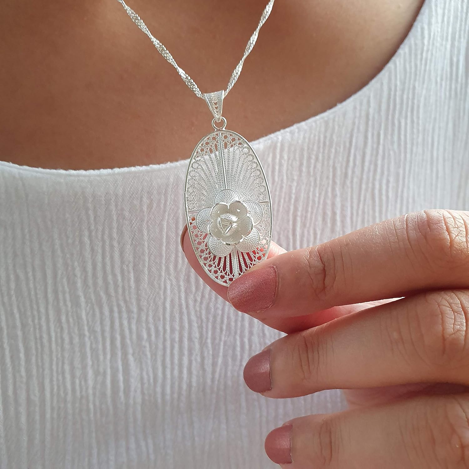 Filigree necklace sterling silver, Handmade filigree