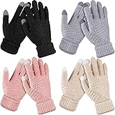 Geyoga 4 Pairs Women's Winter Touch Screen Gloves Soft Warm Fleece Lined Knit Elastic Cuff Texting Gloves