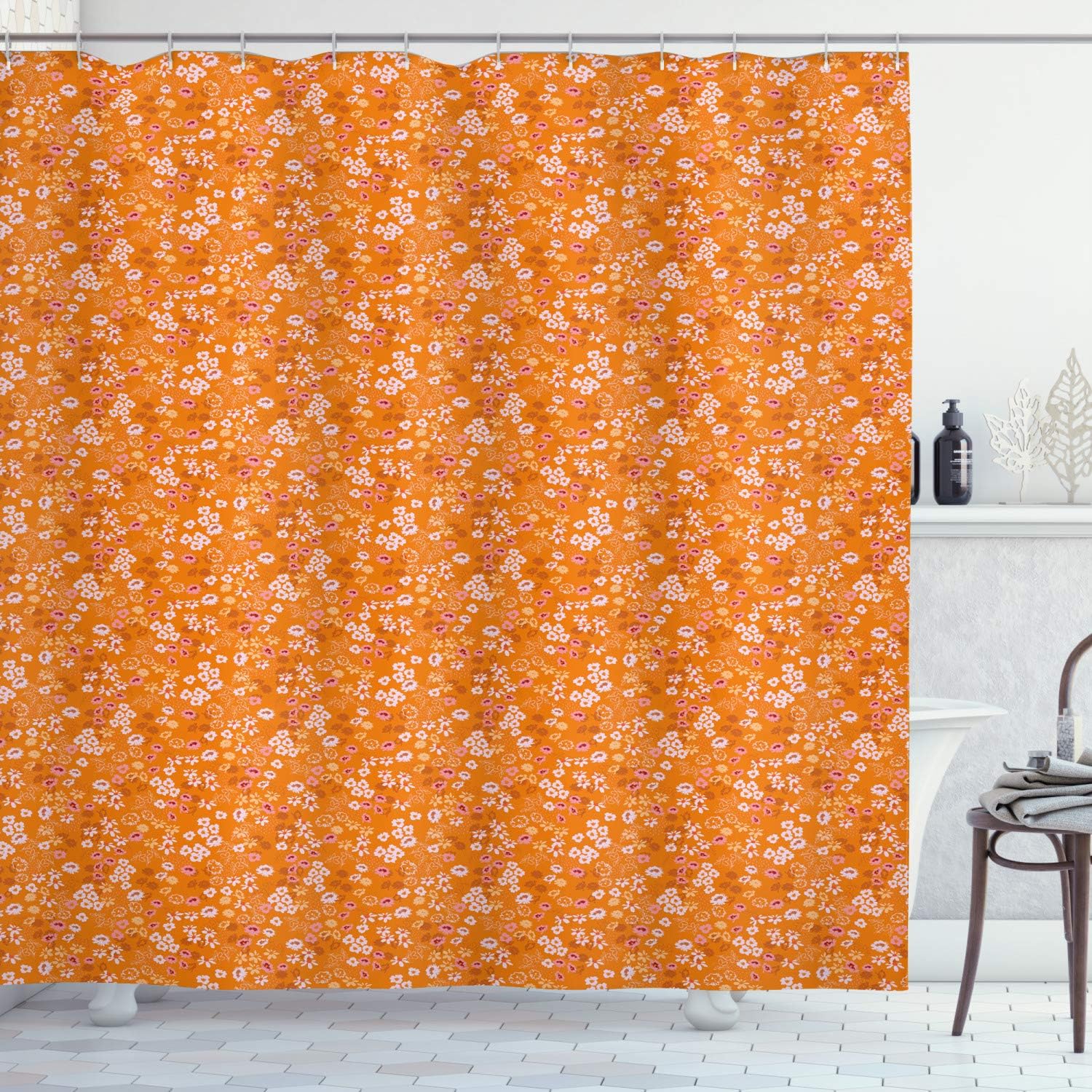 Lunarable Burnt Orange Shower Curtain, Summer Botany with