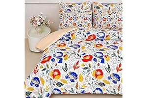 lasoftan Floral Queen Comforter Set with Sheets, 7 piece Luxury Vintage Bedding, Soft Microfiber Bed in a Bag, Cozy Lightweig