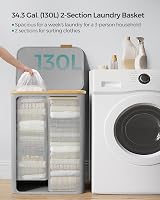 SONGMICS 130L 2-Section Laundry Hamper with Lid Dove Grey LCB513G01 view 3