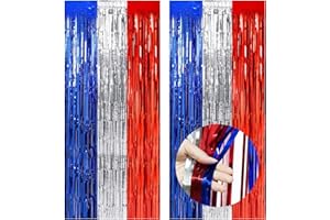 BBPOOL 4th of July Decorations,2 Pack Red White and Blue Tinsel Foil Fringe Curtains, Patriotic Photo Booth Prop Streamer Backdrop for Independence Day Patriotic Party Memorial Day Labor Day