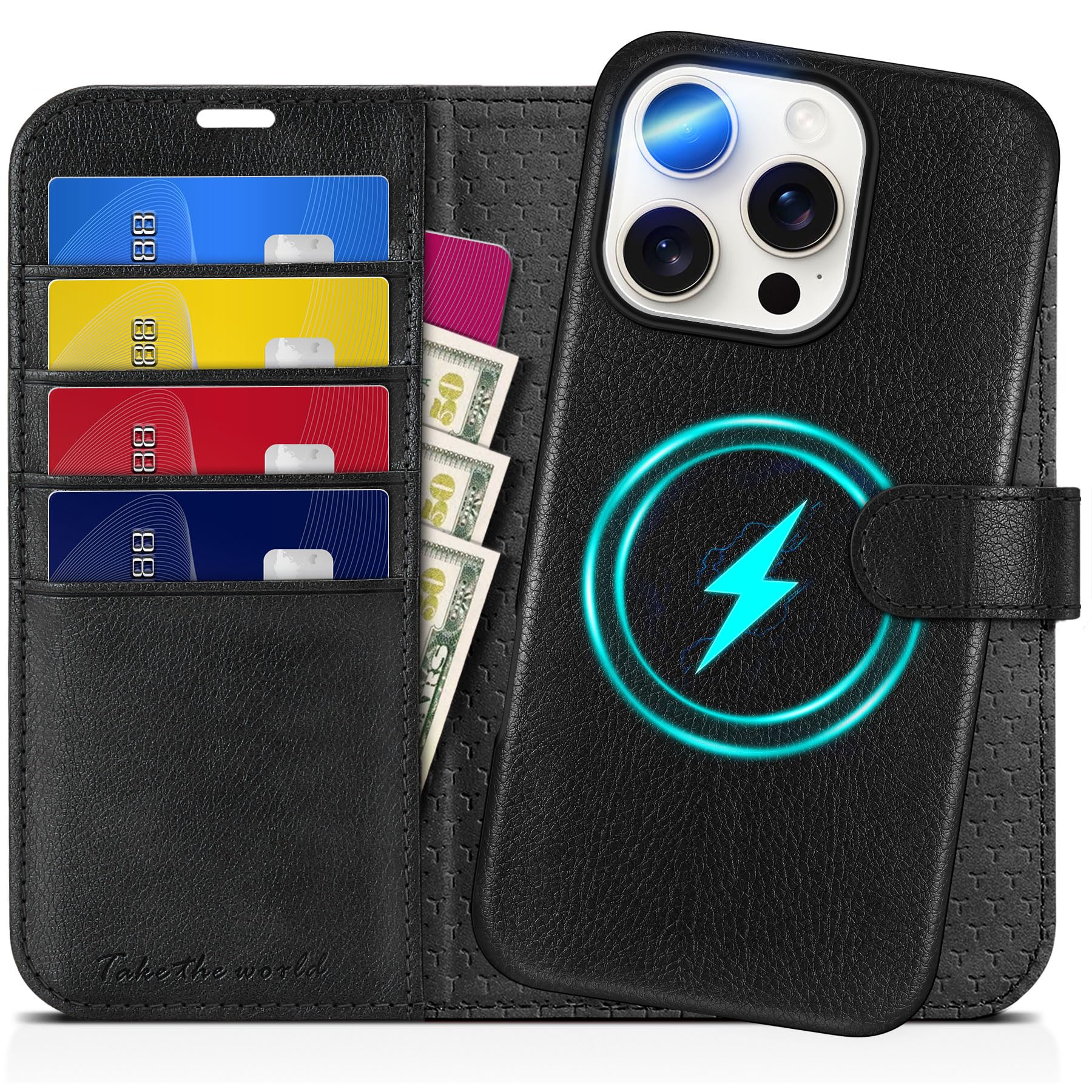 Photo 1 of TUCCH Case for iPhone 16 Pro, [Detachable] 2 in1 Magnetic PU Leather Wallet RFID Blocking [Wireless Charging] 4 Card Slot Kickstand Removable Cover Compatible with iPhone 16 Pro, Textured Black