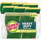 Scotch-Brite Heavy Duty Scrub Sponge, 6 Pack | Kitchen Sponges for Cleaning Home, Bathroom, Effective + Gentle Dish Scrubber, Safe on Nonstick surfaces