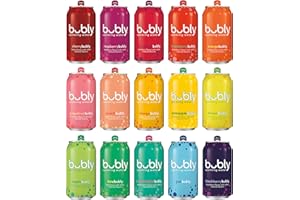 Bubly Sparkling Water, 15 Flavor Sampler, 12 fl oz Cans, (18 Pack), Blue