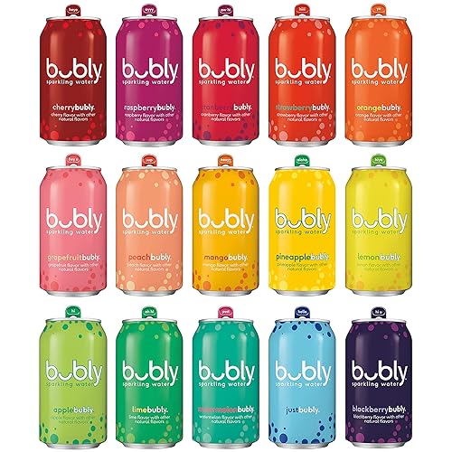 Bubly Sparkling Water, 15 Flavor Sampler, 12 fl oz Cans, (18 Pack)