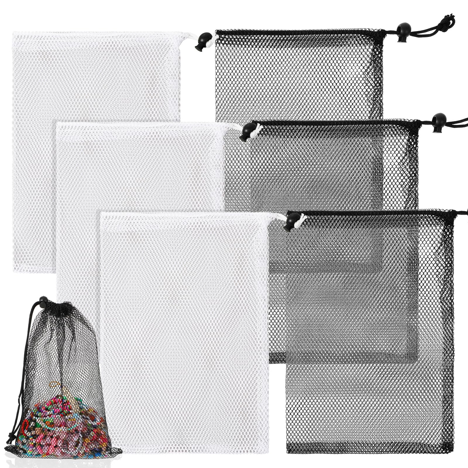 Ouligay 6Pcs Mesh Drawstring Bags with Cord Lock Closure Nylon Mesh Bag 30x20cm Small Delicates Laundry Bag for Travel Volleyball Golf Beach Toys Collecting