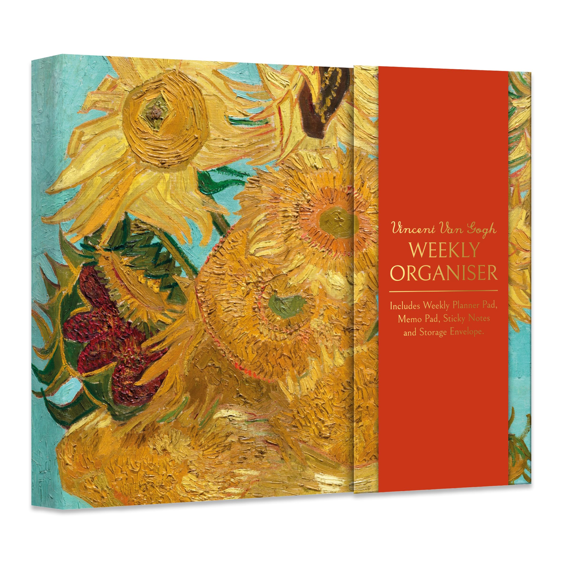 Weekly Planner Notepad with Sticky Notes | Van Gogh Sunflowers Design | Desk Organiser, Goal Tracker, Office & Study Stationery Gift