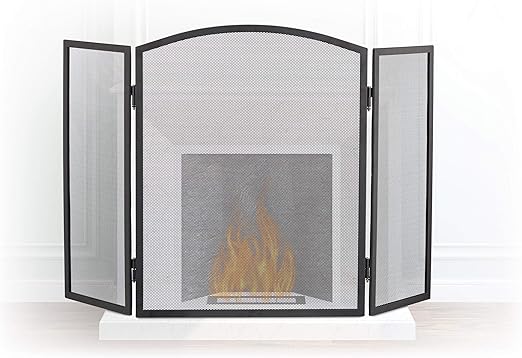 Amazon Com Relaxdays Steel Spark Guard 3 Panel Fire Screen