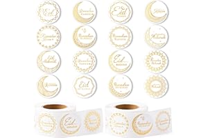 W1cwey Ramada Eid-Al-Fitr Stickers Rolls - 1000pcs(2 Rolls)Gold Ramadan Eid Al Fitr Party Moon Pattern Round Sticker Roll Gift Tag Label Self-Adhesive Giftwrap Decal Gift Wraping Waterbottle Scrapbook