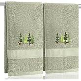SmoothNovelty 2 Pcs Forest Hand Towels Gray Green Bathroom Decor 14x29 Inch Embroidered 100% Cotton Soft Absorbent Nature Scene Decorative Hand Towels for Bathroom Kitchen