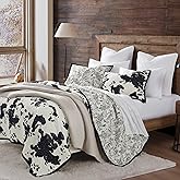 Indigo Hill by HiEnd Accents Clara Full Queen Quilt Set, 3 Piece Western Bedding Set with Pillow Shams, Black Cow Print Reversible Quilt, Soft Farmhouse Bedding, Lightweight Quilt Southwestern Bedding