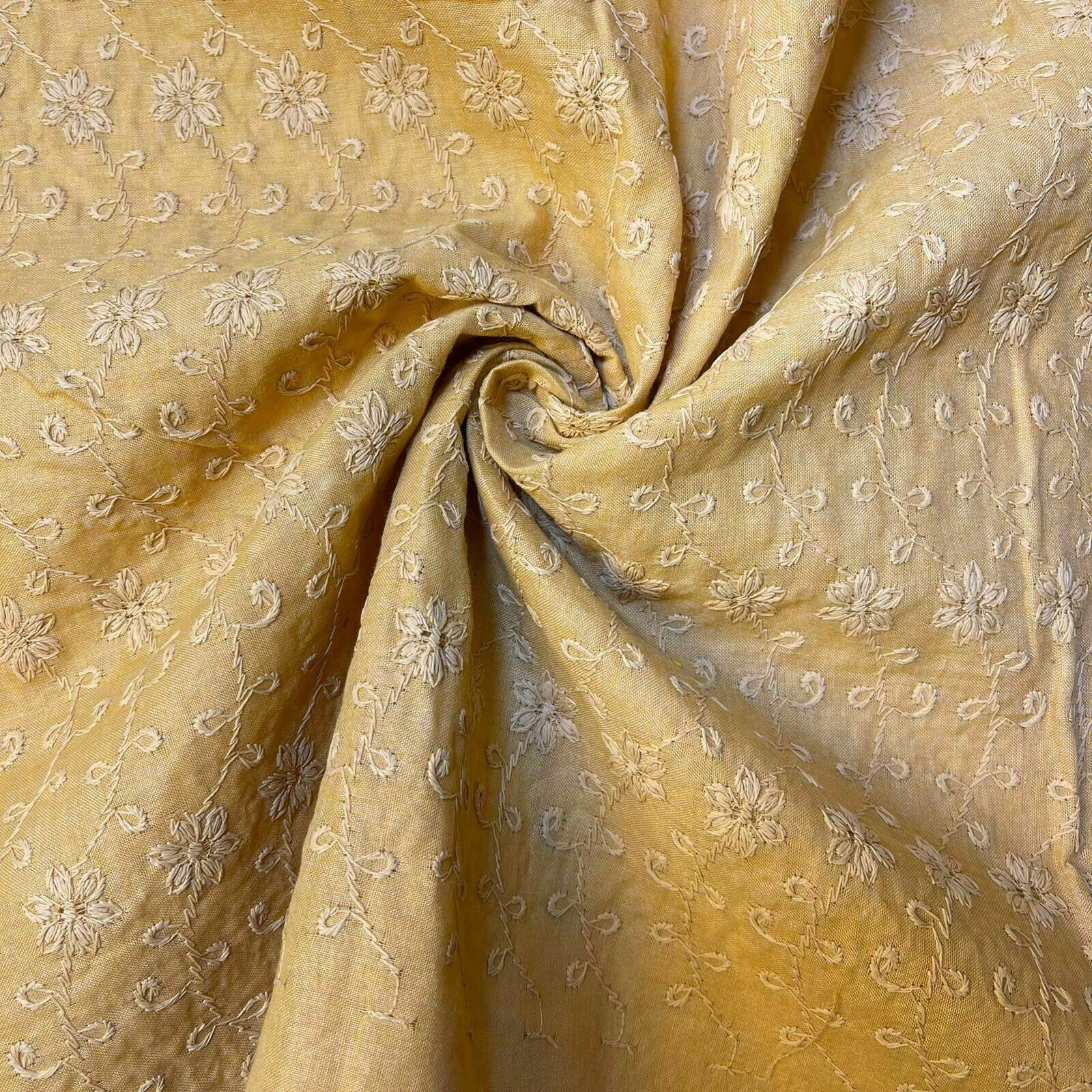 Schiffly 100% Cotton Lawn Broderie Anglaise Embroidery Dress Craft Fabric 44" (5 Meter, Beige)