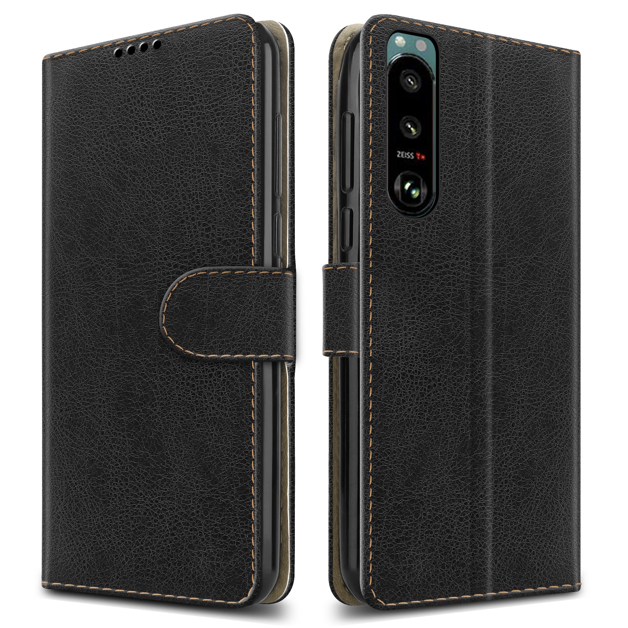 PIXFAB For Sony Xperia 5 III 5G Leather Phone Case, Magnetic Closure Full Protection Book Folio Design, Wallet Case Cover [Card Slots] and [Kickstand] For Sony Xperia 5 III 5G - Black