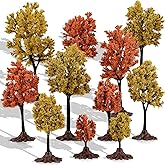 Folmywy 10 Pcs Miniature Fall Model Trees 1.77 to 5 Inch Mixed Orange Yellow Micro Diorama Tree Fake Plastic Plant Autumn DIY Crafts for Train Railroad Building Garden Landscape Supplies