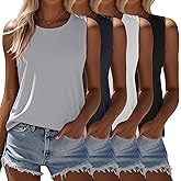 Ficerd 4 Pack Women's Sleeveless Tops, Casual Summer Loose Fit T Shirts Solid Color Tunic Tank Tops Ladies' Crew Neck