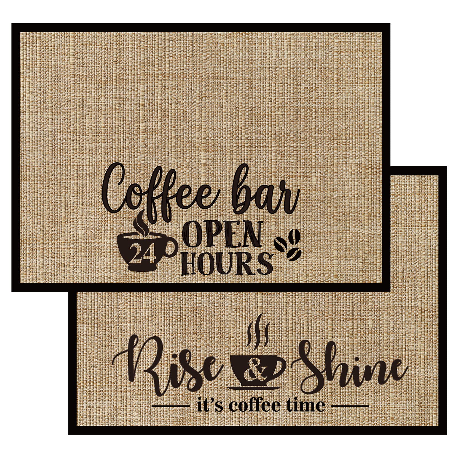 Photo 1 of 2 Pieces Coffee Bar Mat, 20 x 14 Inch Burlap Placemat With Fabric Backing, Bar Accessories Decor for Machine and Station (Fresh Style)