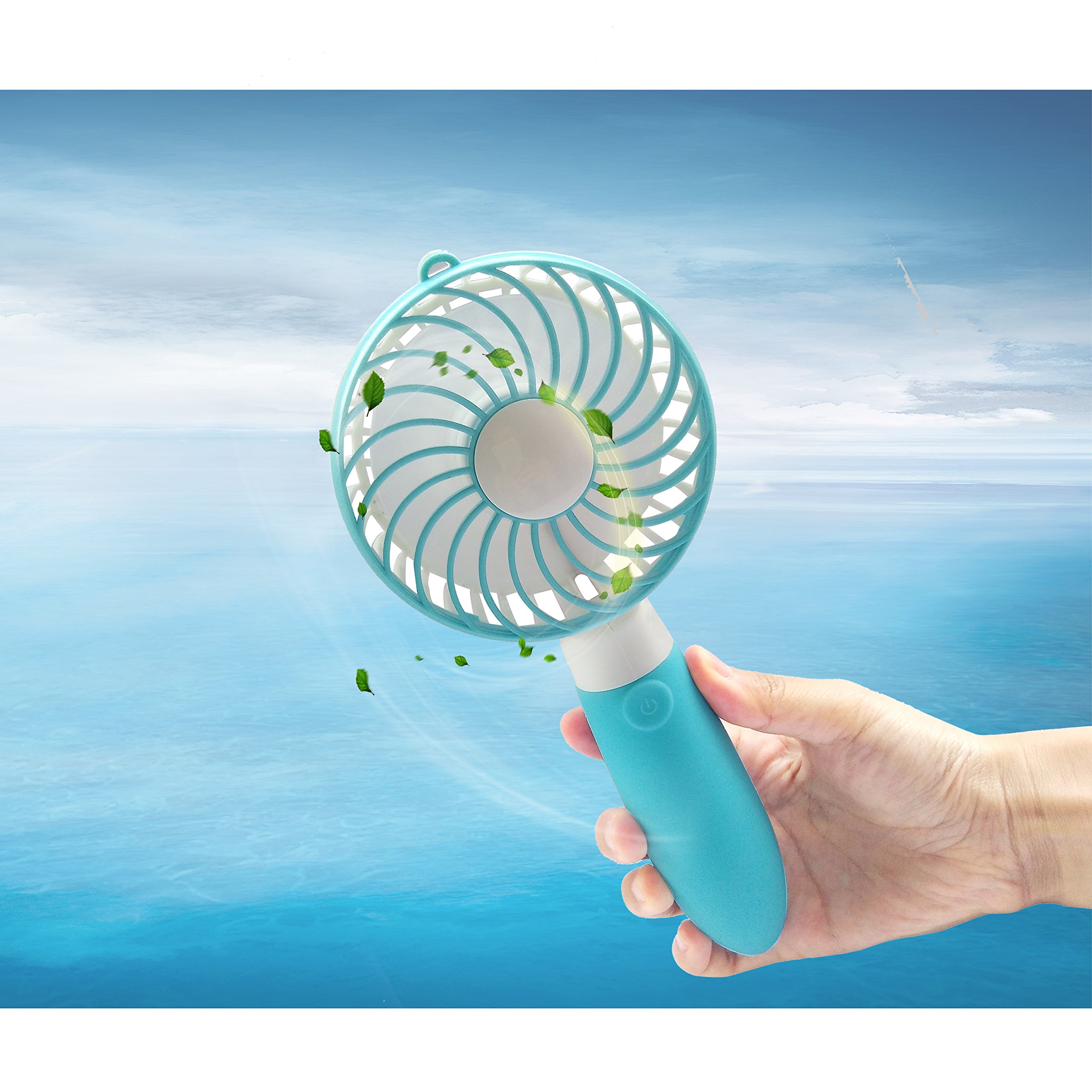 Haraqi Handheld Fan Mini USB Fan Electric Personal Portable Handfan with Rechargeable Battery Adjustable 3 Speeds Outdoor Fan for Home Travel … (Blue)