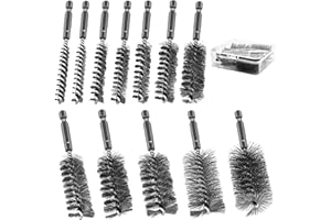 ASNOMY 12Pcs Wire Bore Brush for Drill,5/16"-1-3/16" Stainless Steel Wire Brush Bore Cleaning Brush Set for Power Drill Cleaning,Abrasive Drill Wire Brush with 1/4" Hex Shank